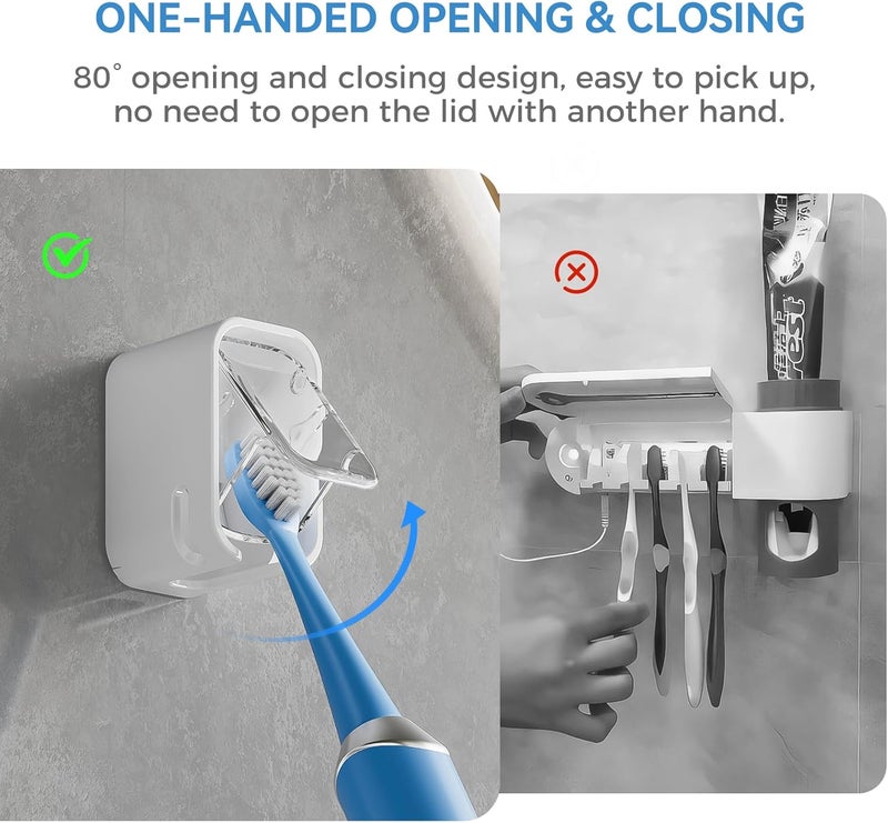 MOPMS Toothbrush Holders for Bathroom【Innovation Single Slot Design】 2PCS Toothbrush Holder Wall Mounted with Cover for Shower, Single Toothbrush Dispenser Storage Organizer for Family & Travel - Image 4